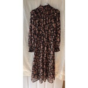 By The River‎ Floral Peasant Long Dress Black Small Mock Neck Cottagecore New